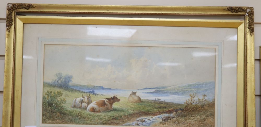 Morton Will..., watercolour, Cattle beside an estuary, signed, 21 x 46cm